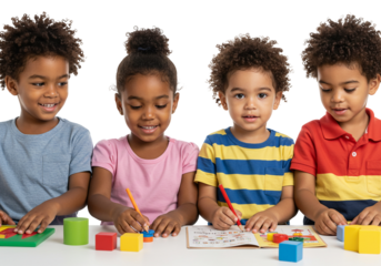 Happy Kids Learning Together at School. Young Students Study