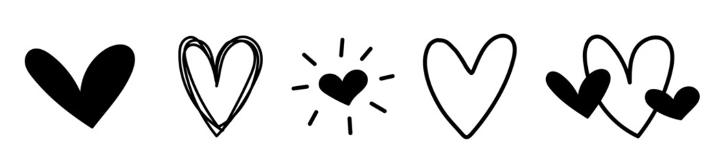 手描きのハートアイコン。落書き風のハート。バレンタインデーや愛のシンボル。ベクター素材。