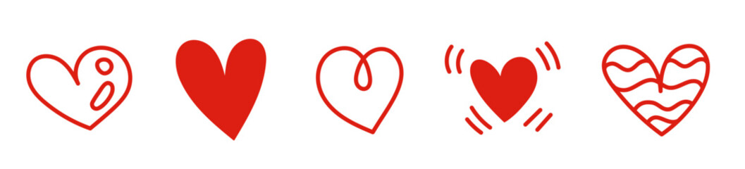 手描きのハートアイコン。落書き風のハート。バレンタインデーや愛のシンボル。ベクター素材。