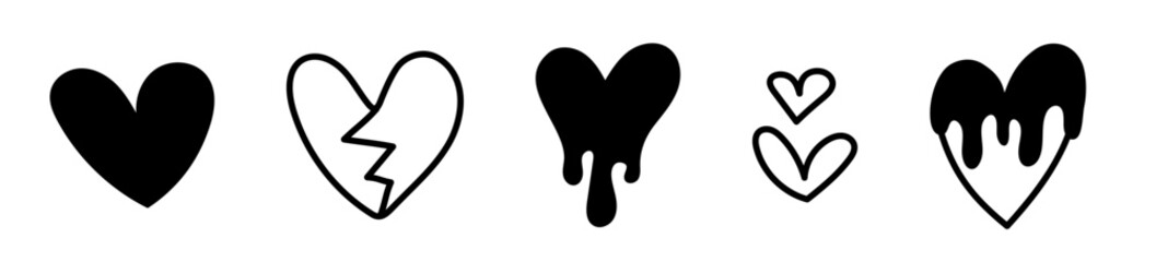 手描きのハートアイコン。落書き風のハート。バレンタインデーや愛のシンボル。ベクター素材。