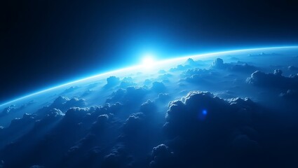 Fototapeta premium Stunning View of Earth from Space Sunrise over a Cloud-Covered Planet