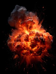 Explosive Fireball Burst Against Black Background