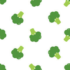Seamless pattern broccoli on white background for healthy food and vegetable design themes.