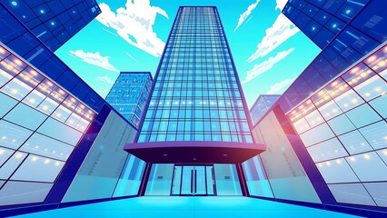 Office Building Entrance with Skyscrapers