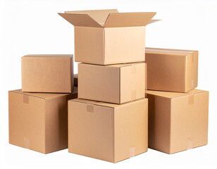 Recycled Brown Boxes Isolated on White Background for Eco-Friendly Packaging Concept