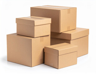 Recycled Brown Boxes Isolated on White Background for Eco-Friendly Packaging Concept