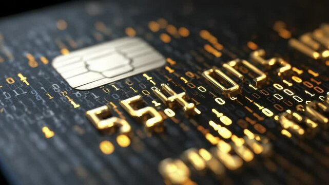 Secure Transaction Showing Numbers and Microchip on Credit Card Surface