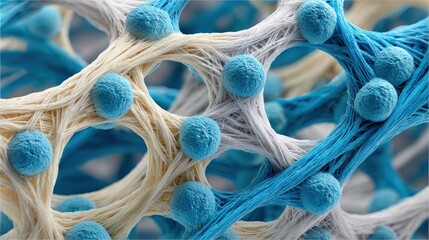 Microscopic Network: A Cellular Tapestry of Blue and Beige