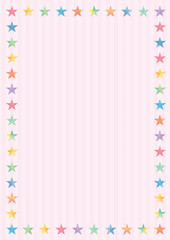 Watercolor style colorful star frame - pink vertical stripes background