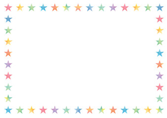 Watercolor style colorful star frame - white background - horizontal