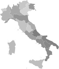 Fototapeta premium Italy administrative vector map with level 1 region boundaries (Web Mercator projection, PPT-compatible & fully editable) 