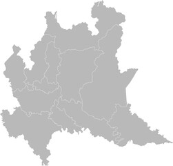 Obraz premium Lombardy (Lombardia), Italy – administrative vector map with province and city boundaries (Web Mercator projection, PPT-compatible & fully editable)