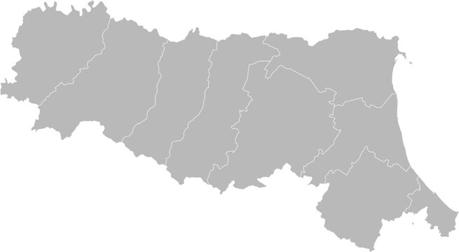 Emilia-Romagna, Italy &ndash; administrative vector map with province and city boundaries (Web Mercator projection, PPT-compatible & fully editable)