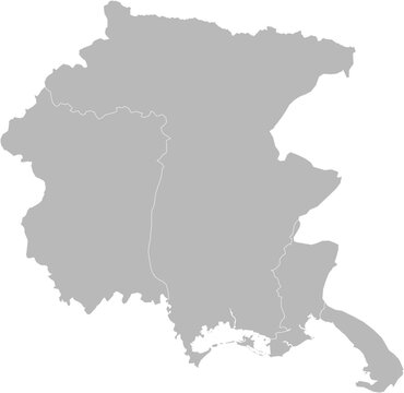 Friuli-Venezia Giulia, Italy &ndash; administrative vector map with province and city boundaries (Web Mercator projection, PPT-compatible & fully editable)