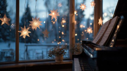 Cozy Winter Evening: Piano by the Window