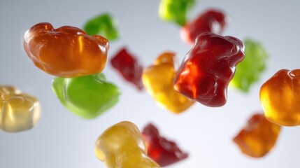 Gummy Bears in Air, Delicious Candy, Colorful Sweets, Jelly Bears Floating, Sweet Treats, Yummy Gummy Candies,  Sweet and Chewy,  Gummy Bear Confectionery