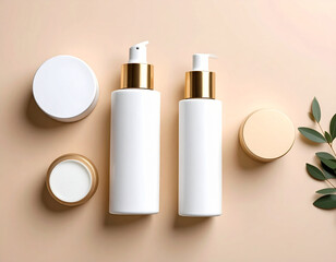 Cosmetic Products Branding Mockup Top View on Colorful Background for Design Presentation