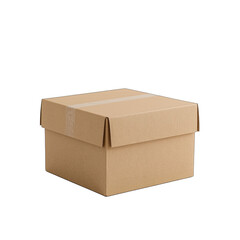 A closed brown cardboard box, ready for storage or shipping, showcasing a simple yet practical design.