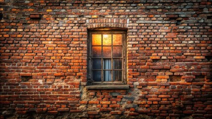 Ancient brick wall with a worn old window at dusk, decayed, brick wall,  decayed, brick wall