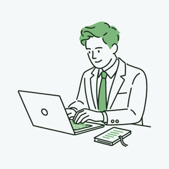 Greenhaired businessman using laptop notebook computer