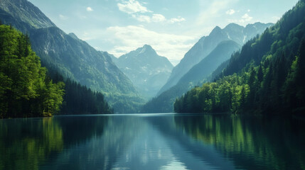 Fototapeta premium Serene Mountain Lake Picturesque Landscape Photography