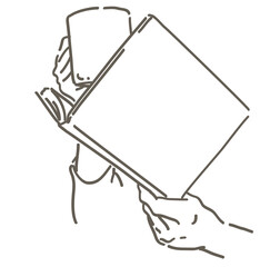 本を持つ手と、コーヒーのイラスト。ベクターイラスト素材。