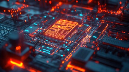 Obraz premium Detailed depiction of complex futuristic technology and a motherboard system