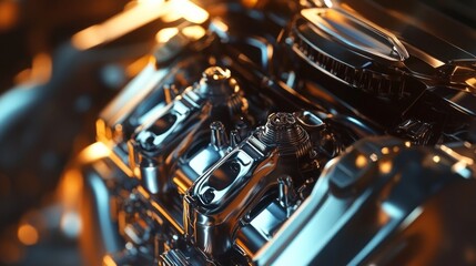 Detailed macro shot captures the intricate details of an automotive engine