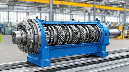 Close-up view of a complex transmission system.
