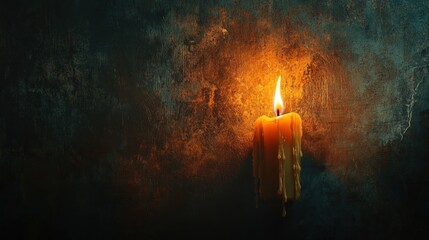 Fototapeta premium Illuminating hope: Candlelight casting warm glow on weathered wall texture
