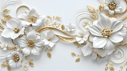 White and Gold Ornate Floral Design with Intricate Details