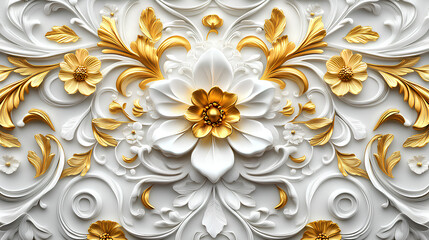 White and Gold Ornate Floral Design with Intricate Details