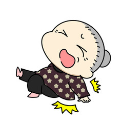 後ろに転倒しお尻と腕を負傷するおばあちゃんのイラスト