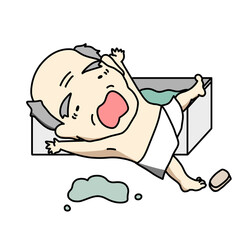 お風呂で石鹸に躓いて転倒するおじいちゃんのイラスト