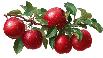 Obraz premium Fresh red apples realistically depicted hanging on transparent background