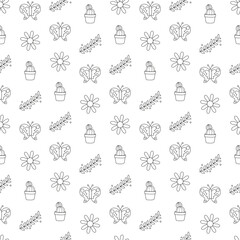 Flower plant butterfly doodle seamless background

