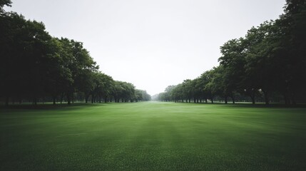 Fototapeta premium Serene Golf Course with Lush Green Fairways and Tall Trees