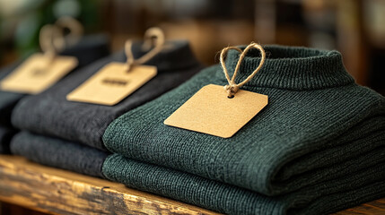 Folded Shirts with Kraft Paper Tags Apparel Mockup, for product, 32k Resolution