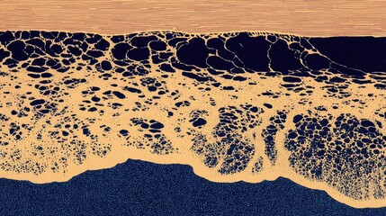The shoreline features soft sand and foamy waves, creating a tranquil atmosphere on a clear day. The horizon blends with a deep blue ocean under a bright sky.