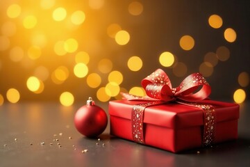 Sparkling wrapped gifts against a golden Christmas backdrop , paper, sparkly