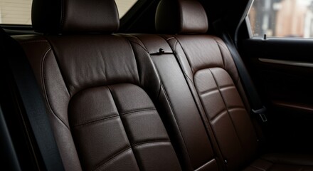 Close-up of Luxurious Brown Leather Car Seats with Detailed Stitching Pattern
