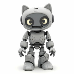 Cute Robot with Cat Ears on White Background