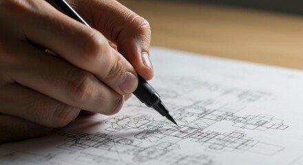 Naklejka premium Detailed technical drawing of an engineering project being created by hand