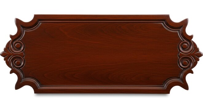 Elegant mahogany wood blank sign with decorative carved edges and dark finish