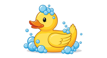 Cute Yellow Rubber Duck in a Bath of Bubbles