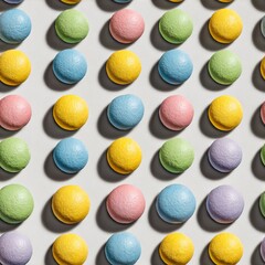 Colorful Seamless Macarons Arrangement Studio Food Photography Minimalist Top-Down View