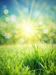 Obraz premium Serene natural grass field with blurred bokeh and sun