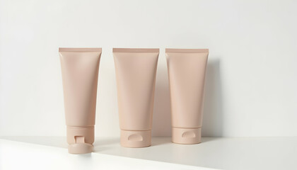 Three Empty Cosmetic Tubes in a Row on White Surface