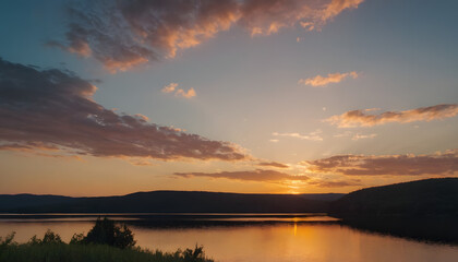 Obraz premium Breathtaking view of sunset on the lake with soft light 