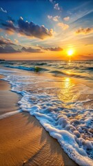 Waves gently lapping against the shore at sunset